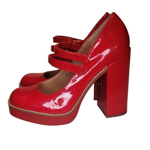 Steve Madden Shoes - Steve Madden Twice Patent Red Platform Mary Jane Block Heels Double strap 9m
